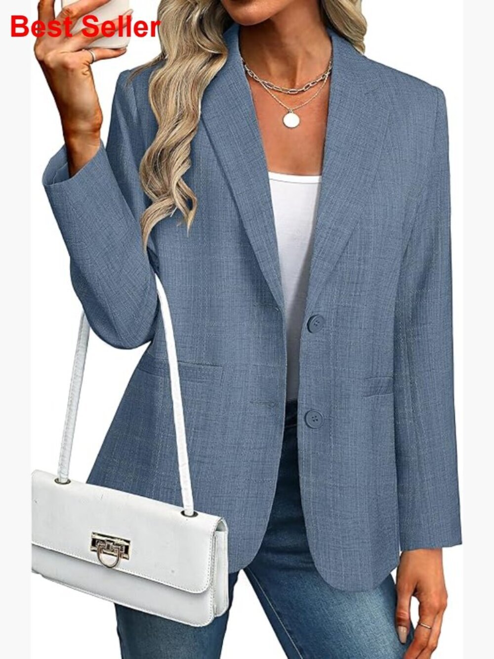 Oversized Long Sleeve Blazer with Notch Lapel and Side Pockets